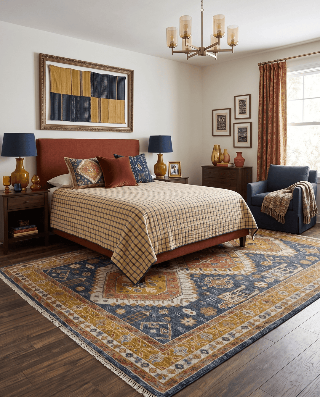 Rust, Gold and Blue Traditional Hand knotted Custom Made wool Area Rug - The Rug Decor