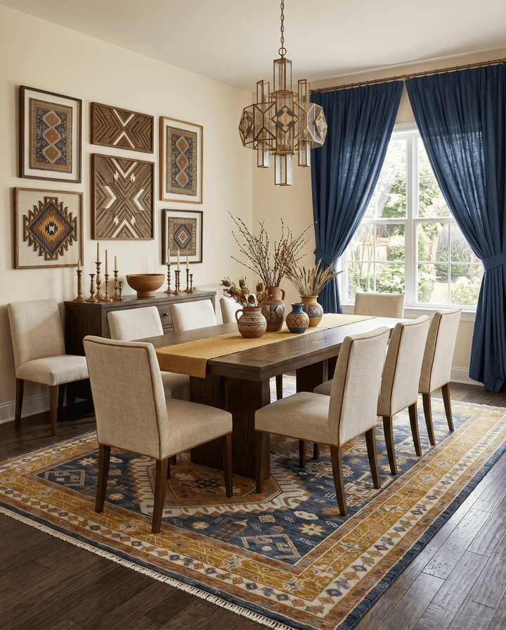 Rust, Gold and Blue Traditional Hand knotted Custom Made wool Area Rug - The Rug Decor
