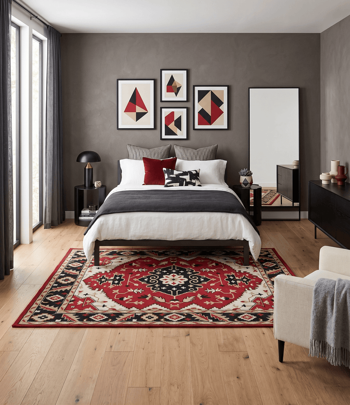 Rust, Ivory, Black and Beige Hand Knotted Traditional Heriz Multi Size wool area Rug - The Rug Decor