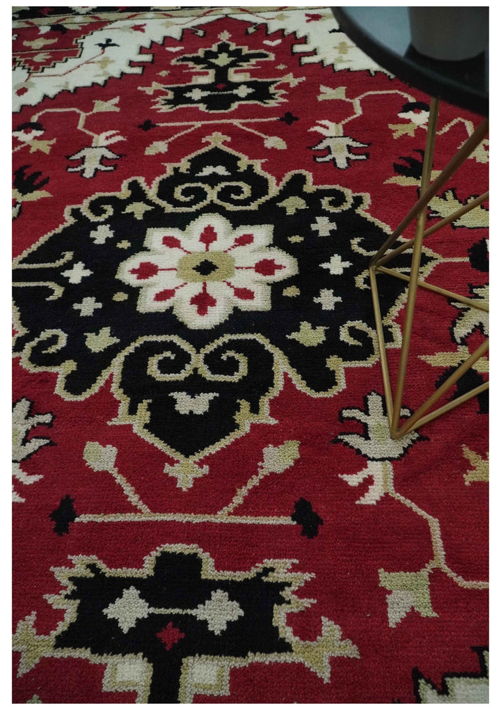 Rust, Ivory, Black and Beige Hand Knotted Traditional Heriz Multi Size wool area Rug - The Rug Decor