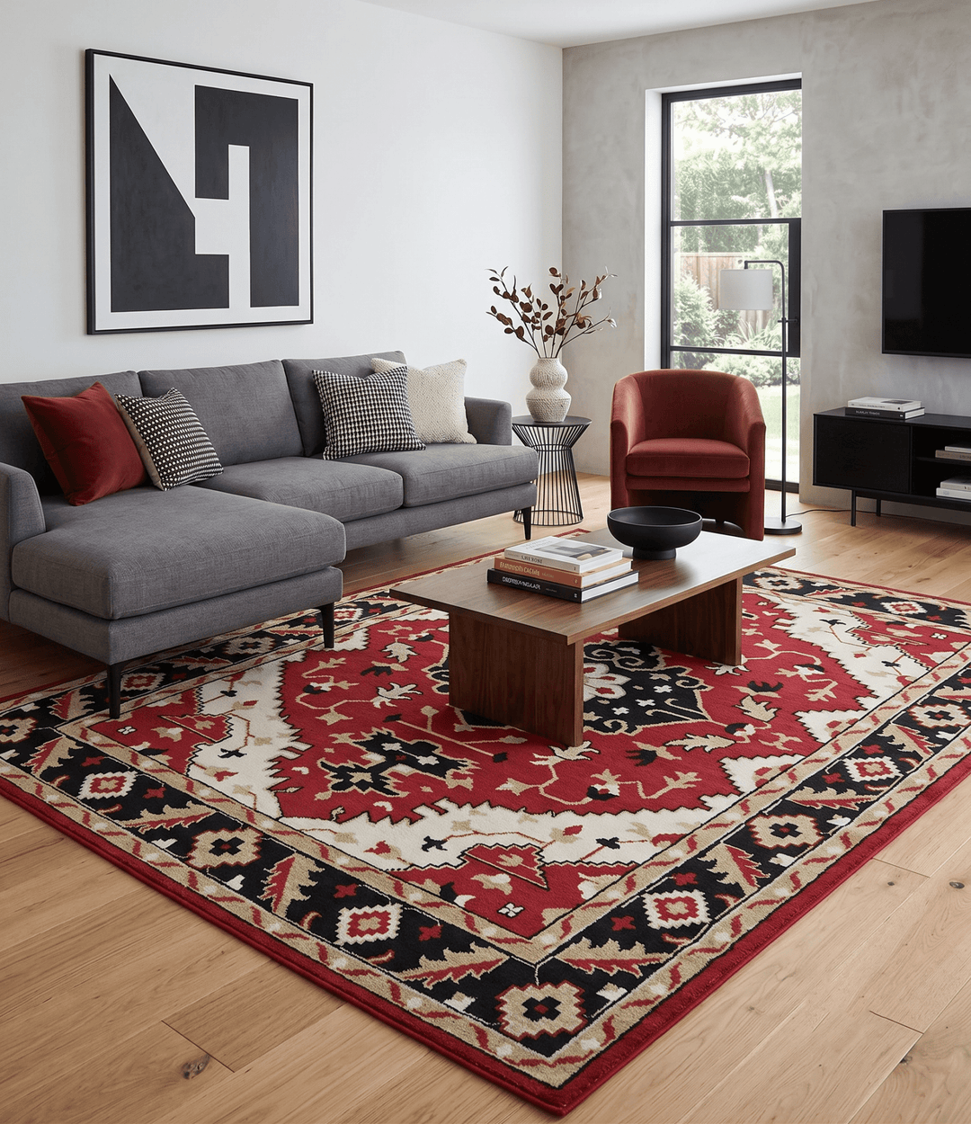 Rust, Ivory, Black and Beige Hand Knotted Traditional Heriz Multi Size wool area Rug - The Rug Decor