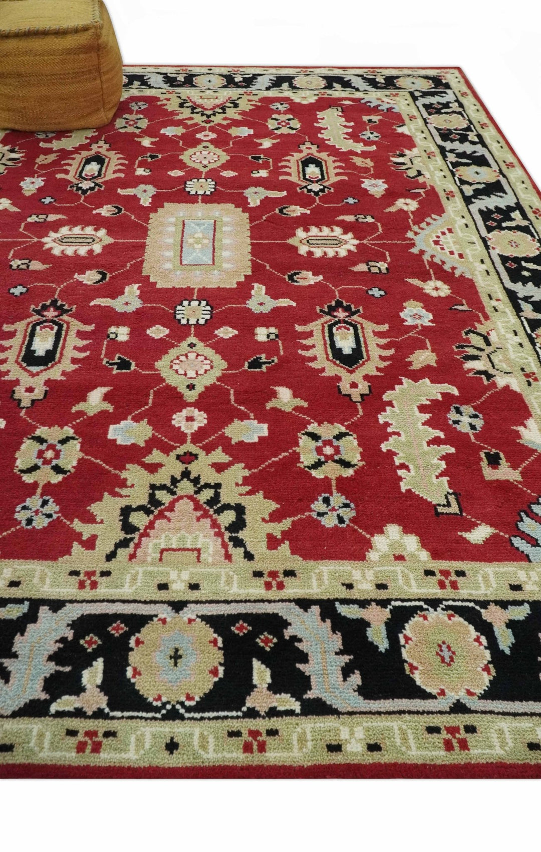 Rust, Olive and Black 8x10 Hand Knotted Traditional Oriental Wool Area Rug - The Rug Decor