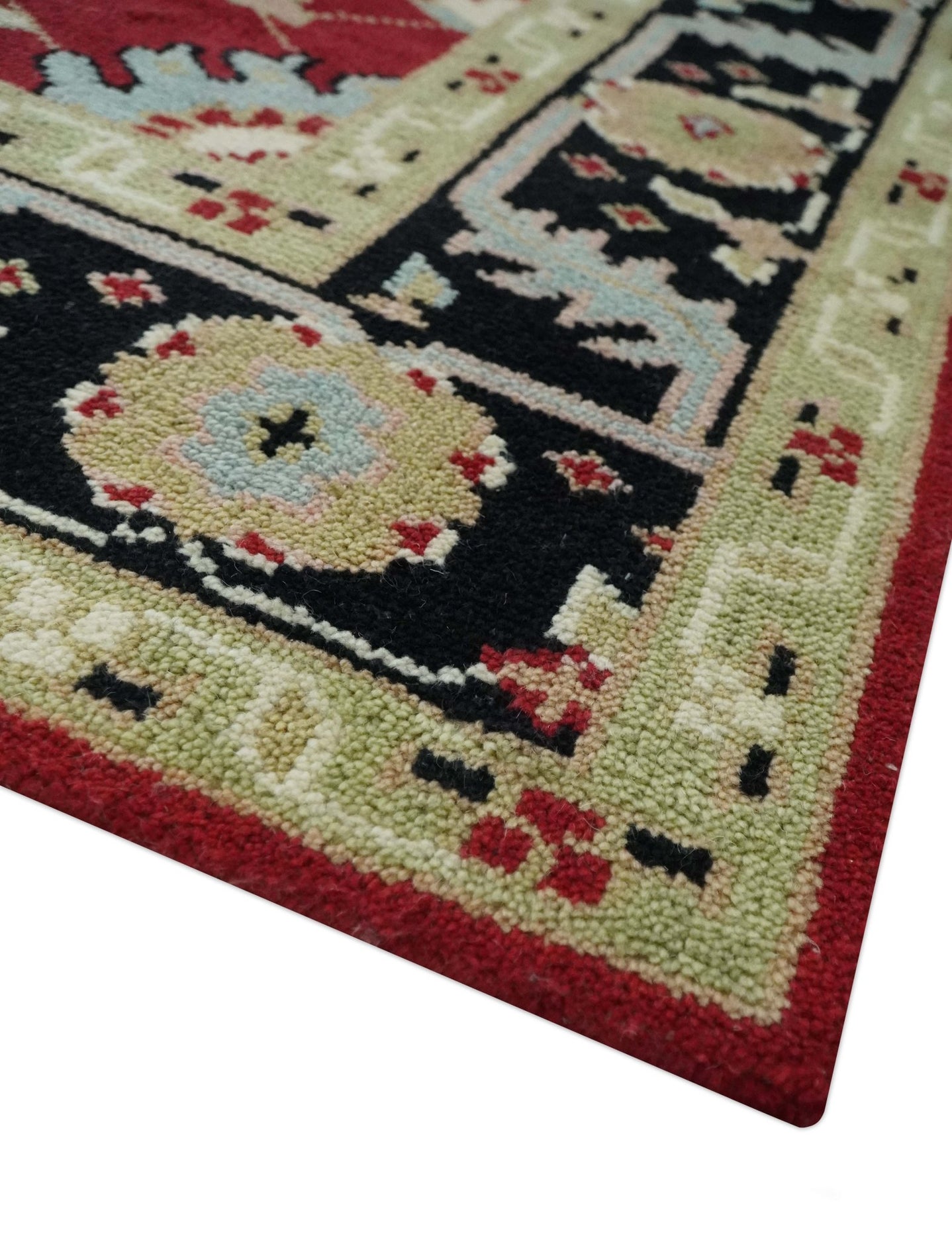 Rust, Olive and Black 8x10 Hand Knotted Traditional Oriental Wool Area Rug - The Rug Decor