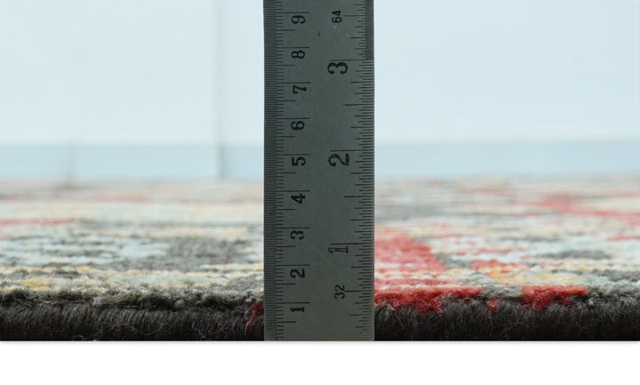 Rustic Hand knotted Traditional 8x10 Charcoal And Red Wool Rug - The Rug Decor