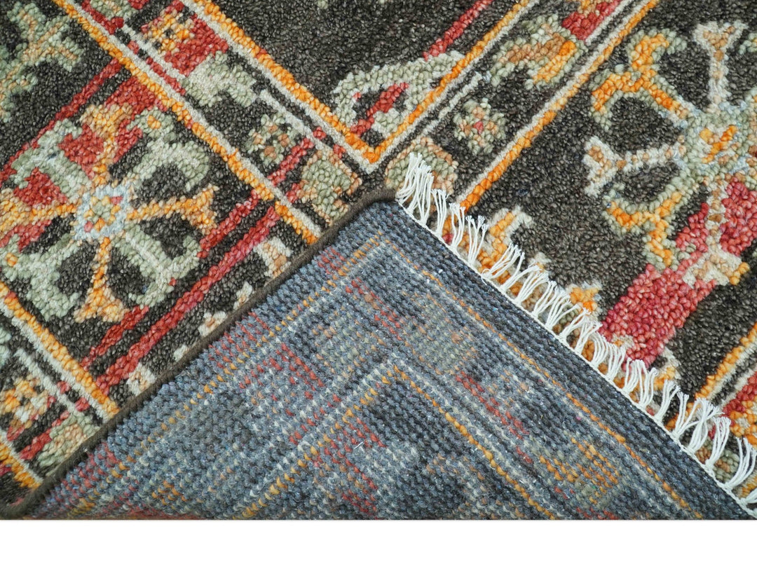 Rustic Hand knotted Traditional 8x10 Charcoal And Red Wool Rug - The Rug Decor