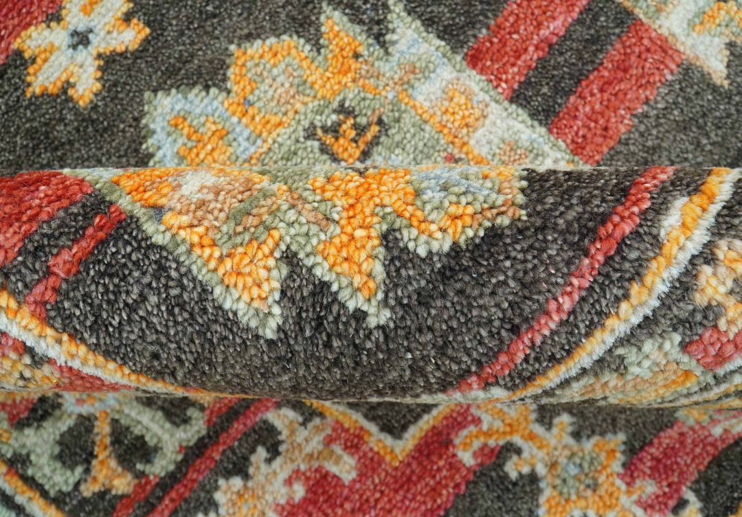 Rustic Hand knotted Traditional 8x10 Charcoal And Red Wool Rug - The Rug Decor