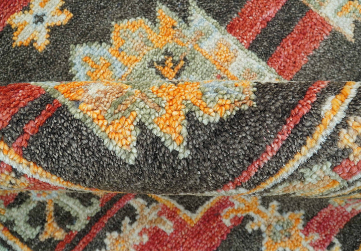 Rustic Hand knotted Traditional 8x10 Charcoal And Red Wool Rug - The Rug Decor