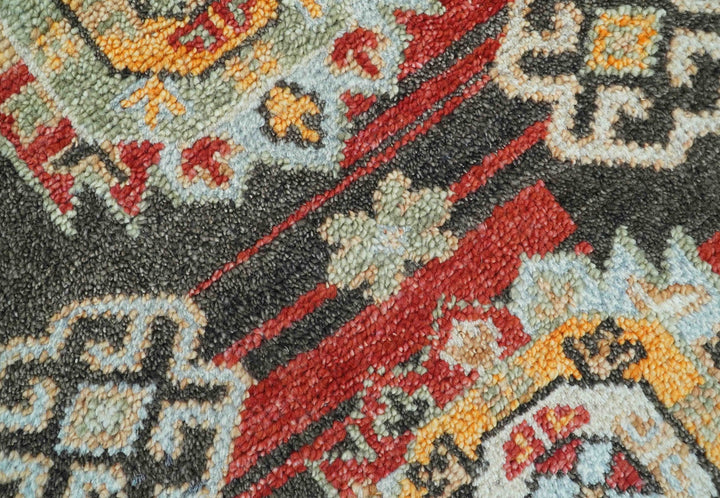 Rustic Hand knotted Traditional 8x10 Charcoal And Red Wool Rug - The Rug Decor