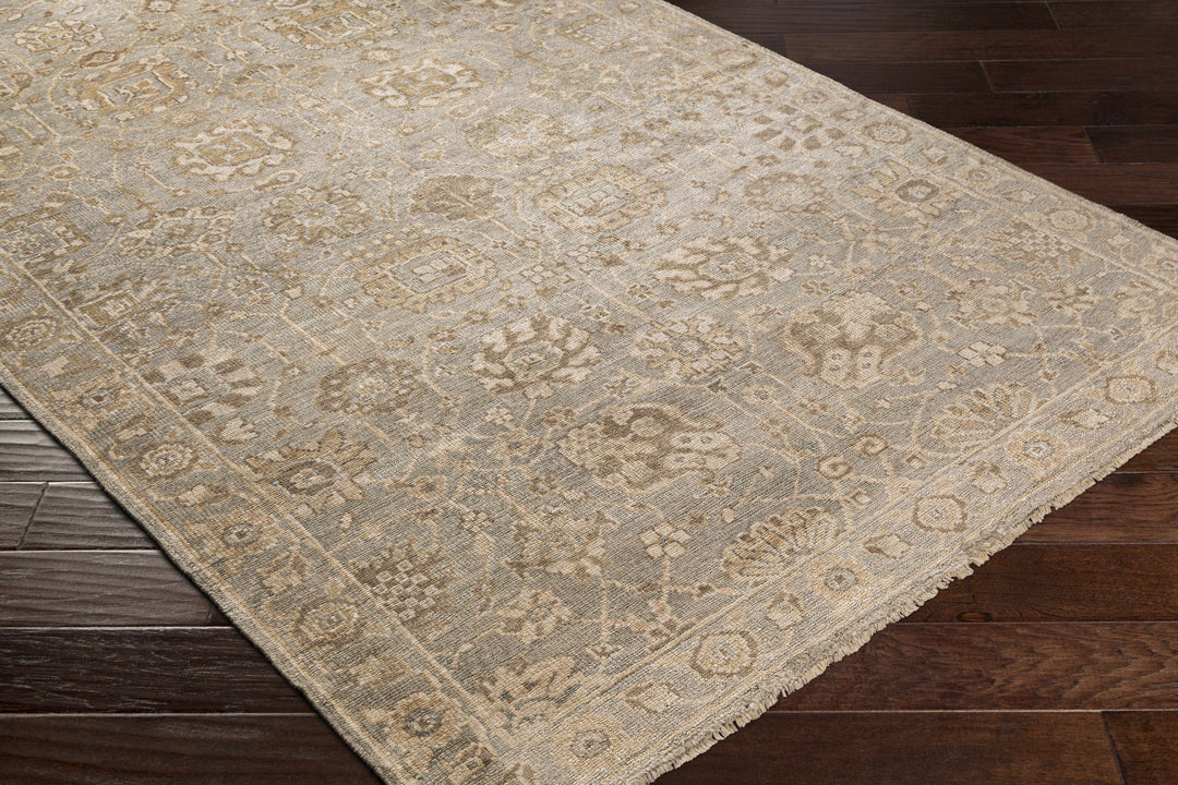 Ravenshead Gray And Beige Traditional Floral Design Hand Knotted Area Rug