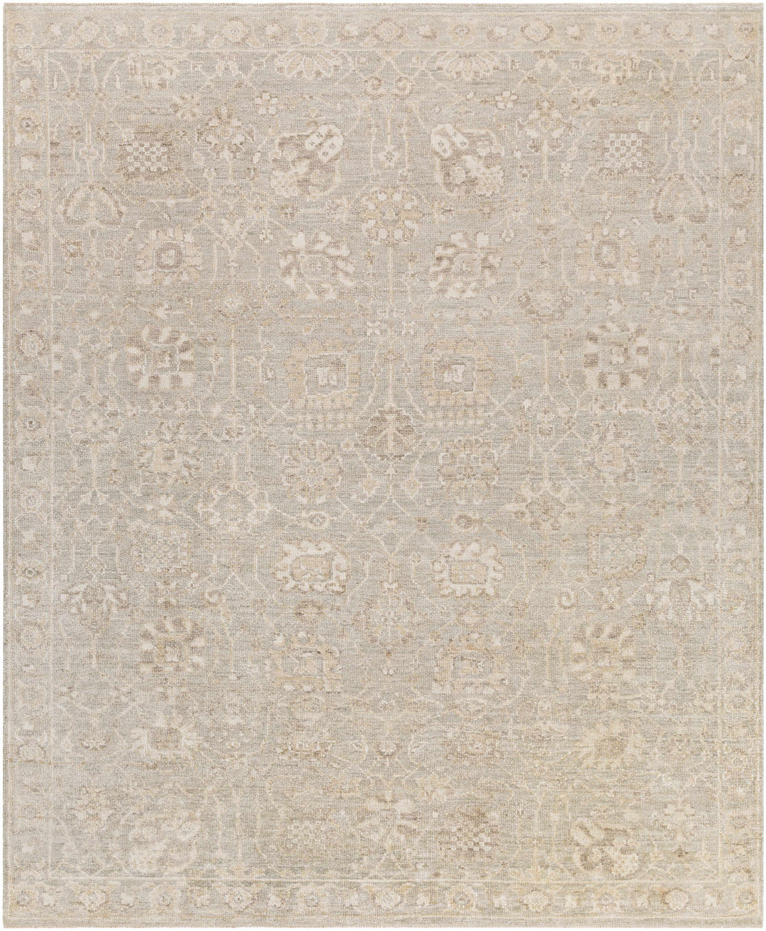Ravenshead Gray And Beige Traditional Floral Design Hand Knotted Area Rug