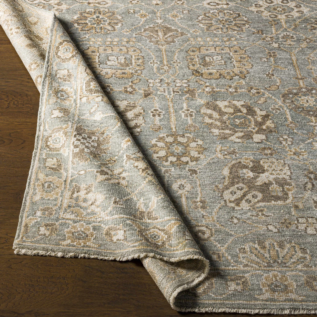 Ravenshead Gray And Beige Traditional Floral Design Hand Knotted Area Rug