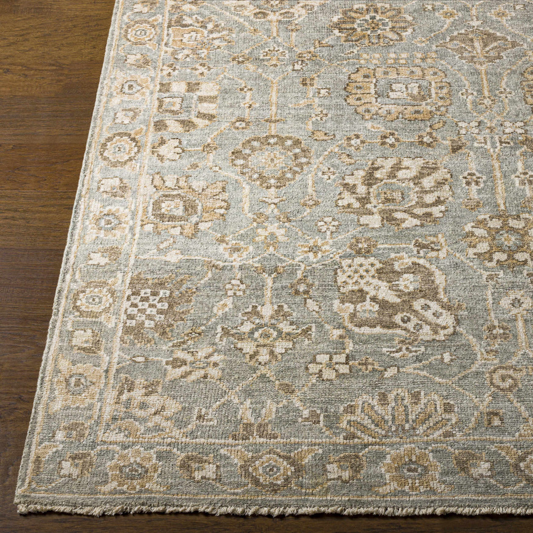 Ravenshead Gray And Beige Traditional Floral Design Hand Knotted Area Rug