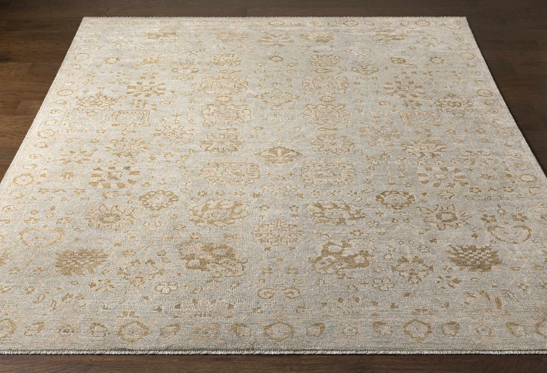 Ravenshead Gray And Beige Traditional Floral Design Hand Knotted Area Rug