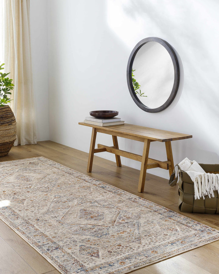 Roy Traditional Medallion Design Beige And Blue Area Rug
