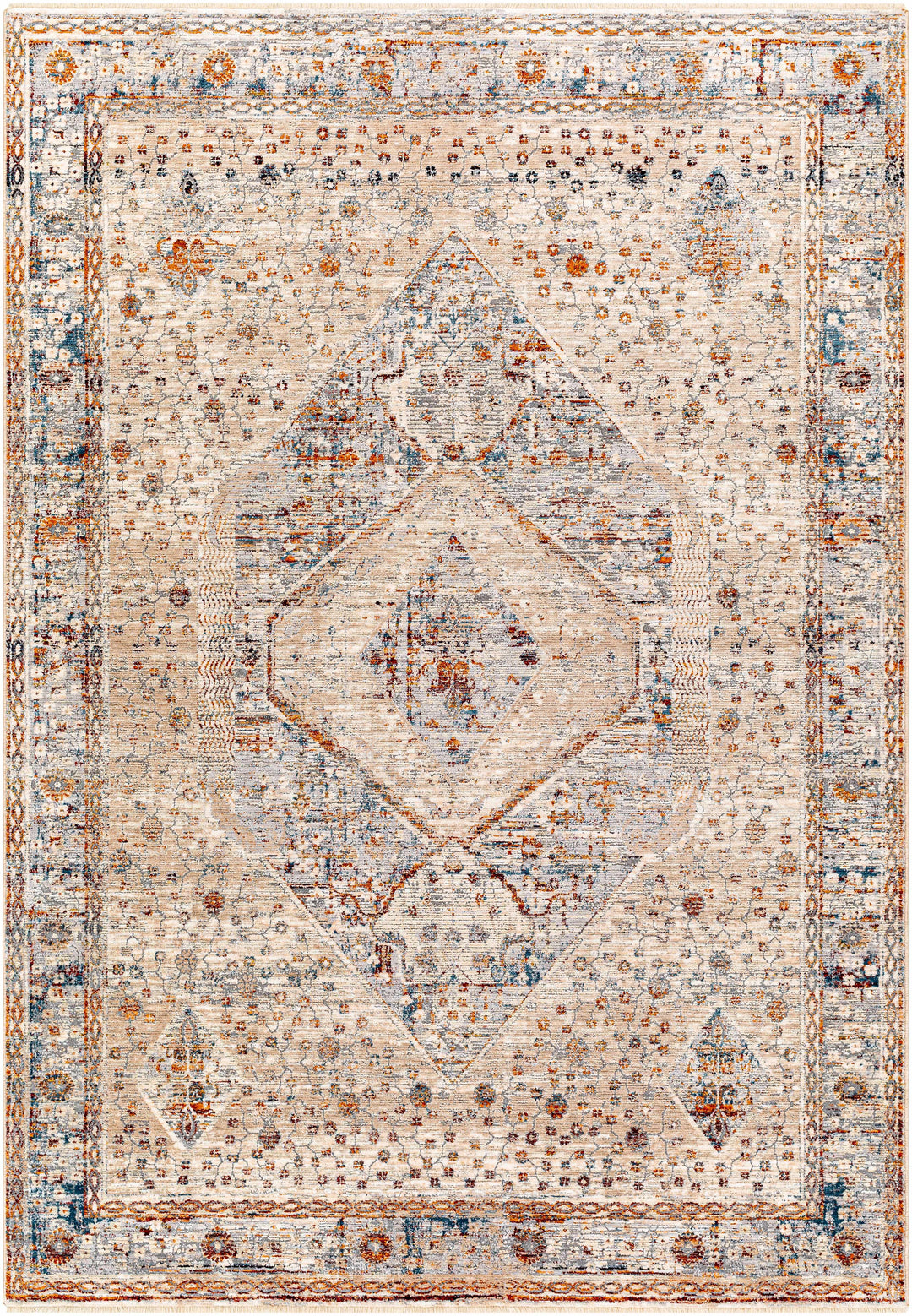 Roy Traditional Medallion Design Beige And Blue Area Rug