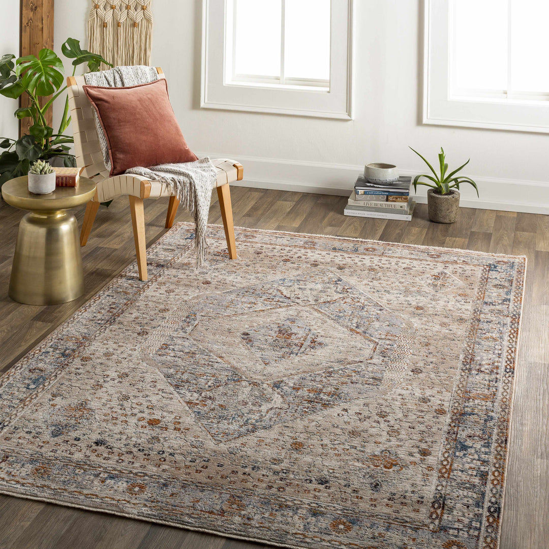 Roy Traditional Medallion Design Beige And Blue Area Rug
