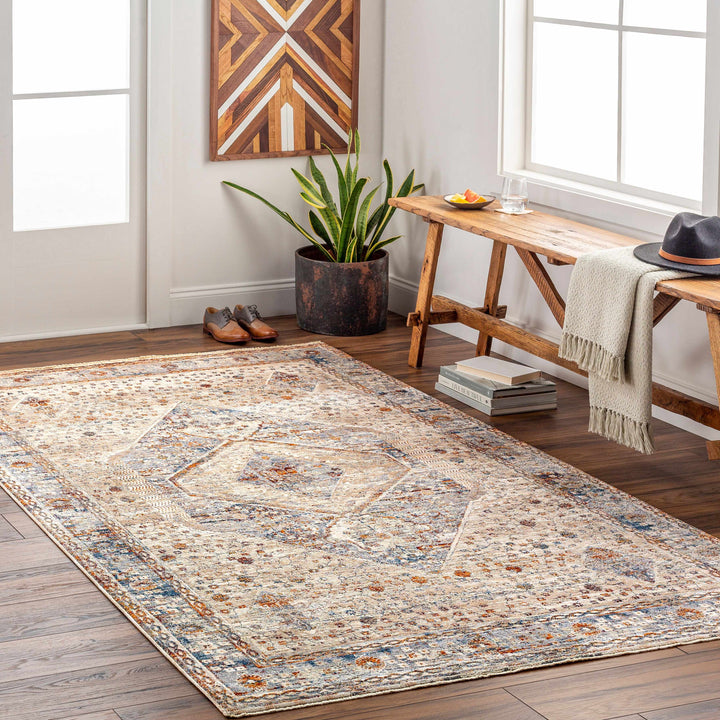 Roy Traditional Medallion Design Beige And Blue Area Rug
