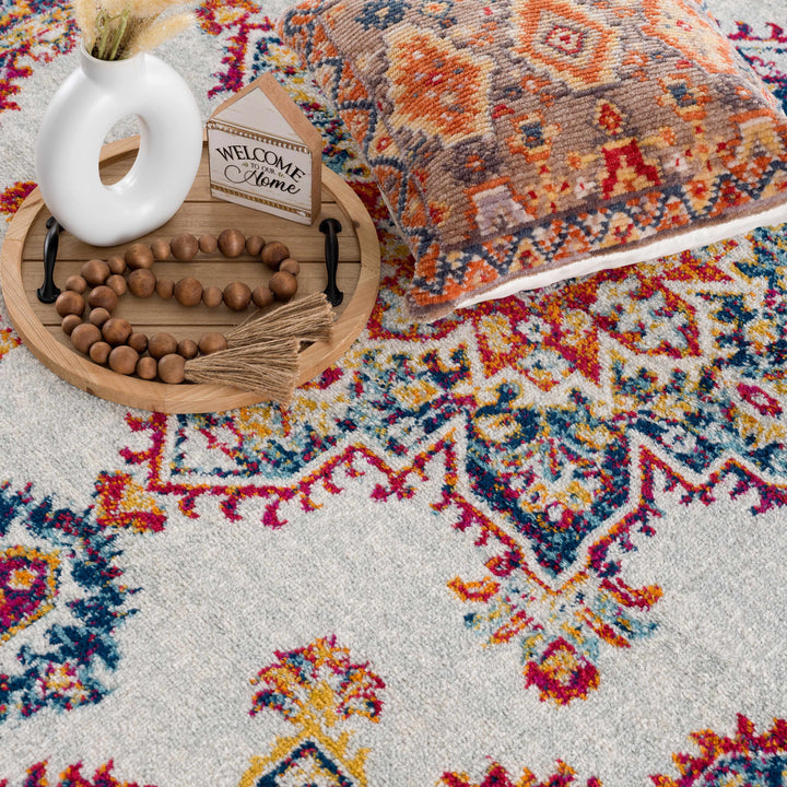 Istanbul Traditional Medallion Design Ivory And Blue Area Rug
