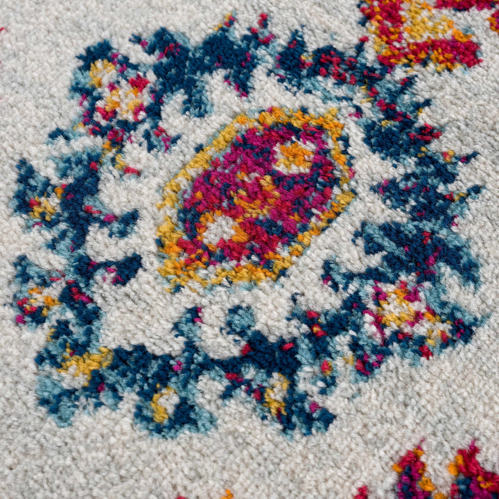 Istanbul Traditional Medallion Design Ivory And Blue Area Rug