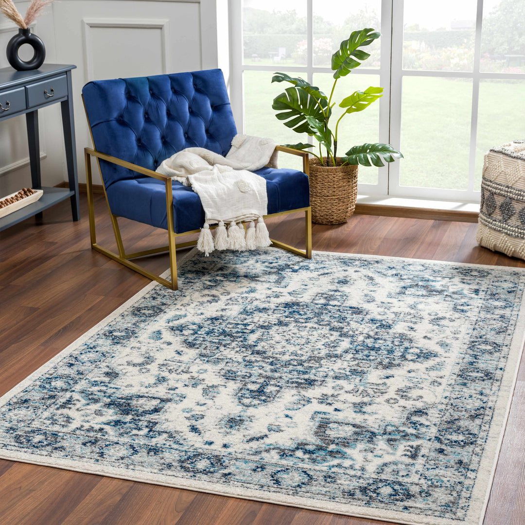 Istanbullu Traditional Style Ivory And Blue Area Rug