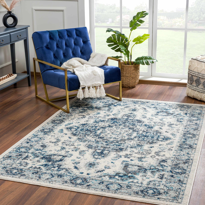 Istanbullu Traditional Style Ivory And Blue Area Rug