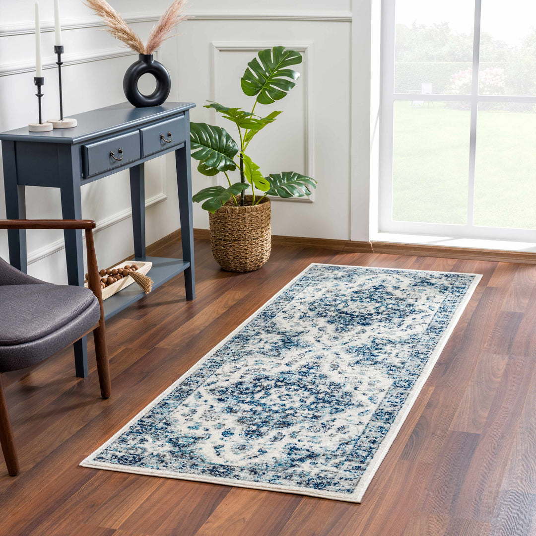Istanbullu Traditional Style Ivory And Blue Area Rug
