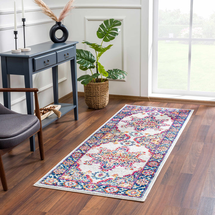 Istanbul Traditional Medallion Design Ivory And Blue Area Rug