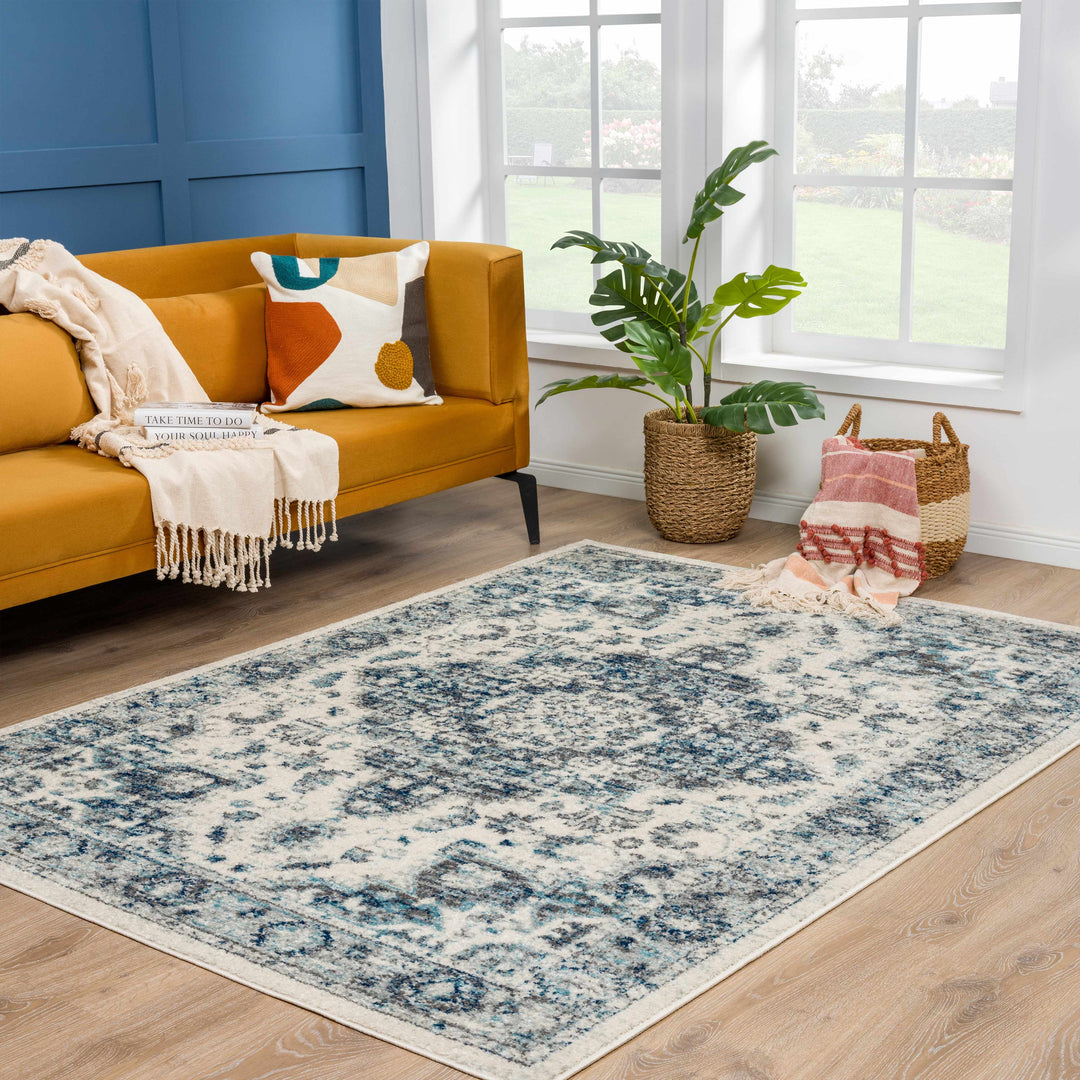 Istanbullu Traditional Style Ivory And Blue Area Rug