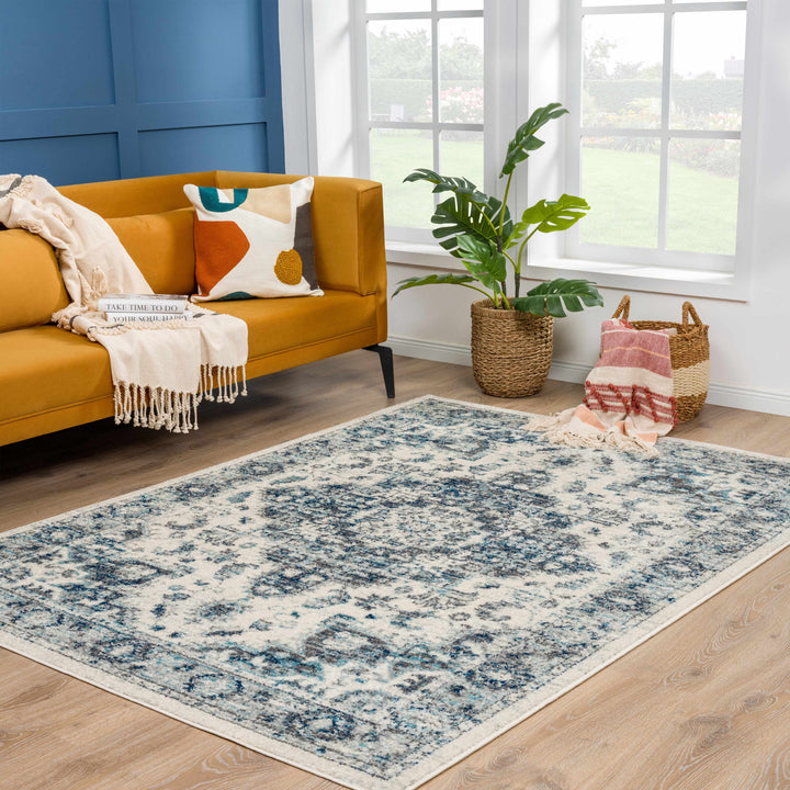 Istanbullu Traditional Style Ivory And Blue Area Rug