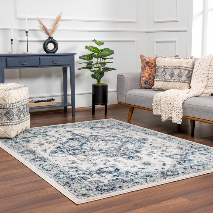 Istanbullu Traditional Style Ivory And Blue Area Rug