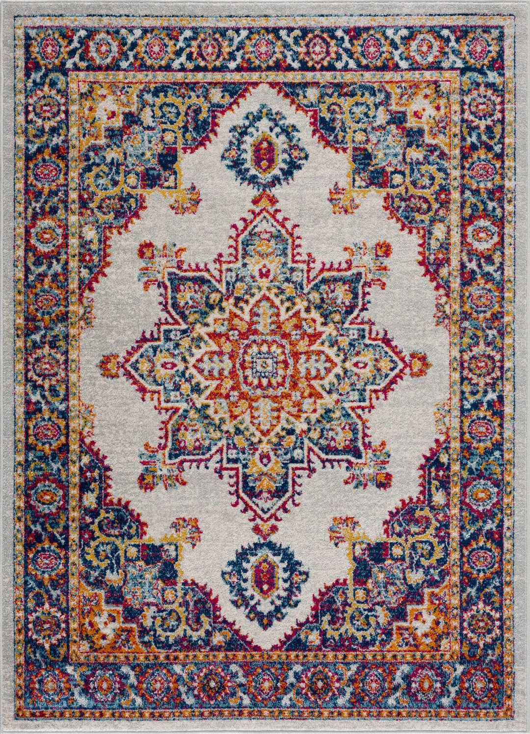 Istanbul Traditional Medallion Design Ivory And Blue Area Rug