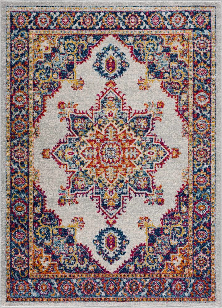 Istanbul Traditional Medallion Design Ivory And Blue Area Rug