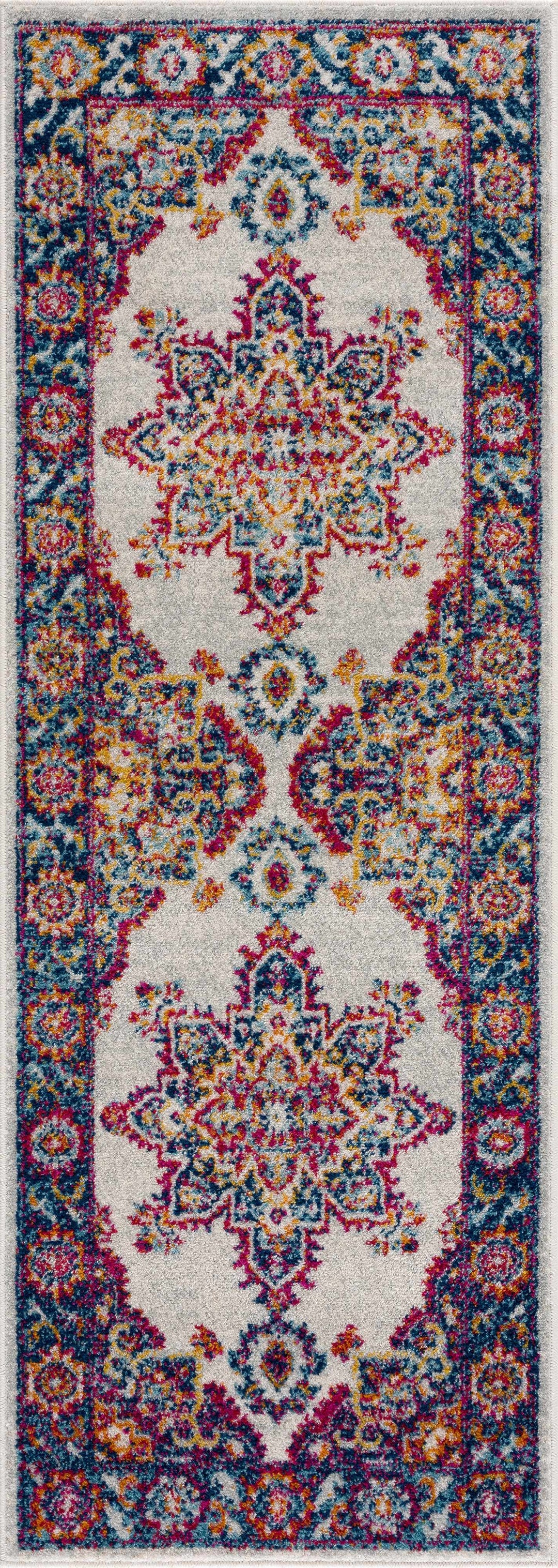 Istanbul Traditional Medallion Design Ivory And Blue Area Rug