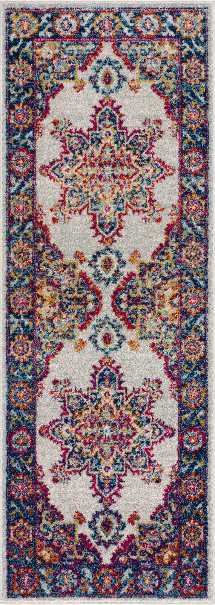 Istanbul Traditional Medallion Design Ivory And Blue Area Rug
