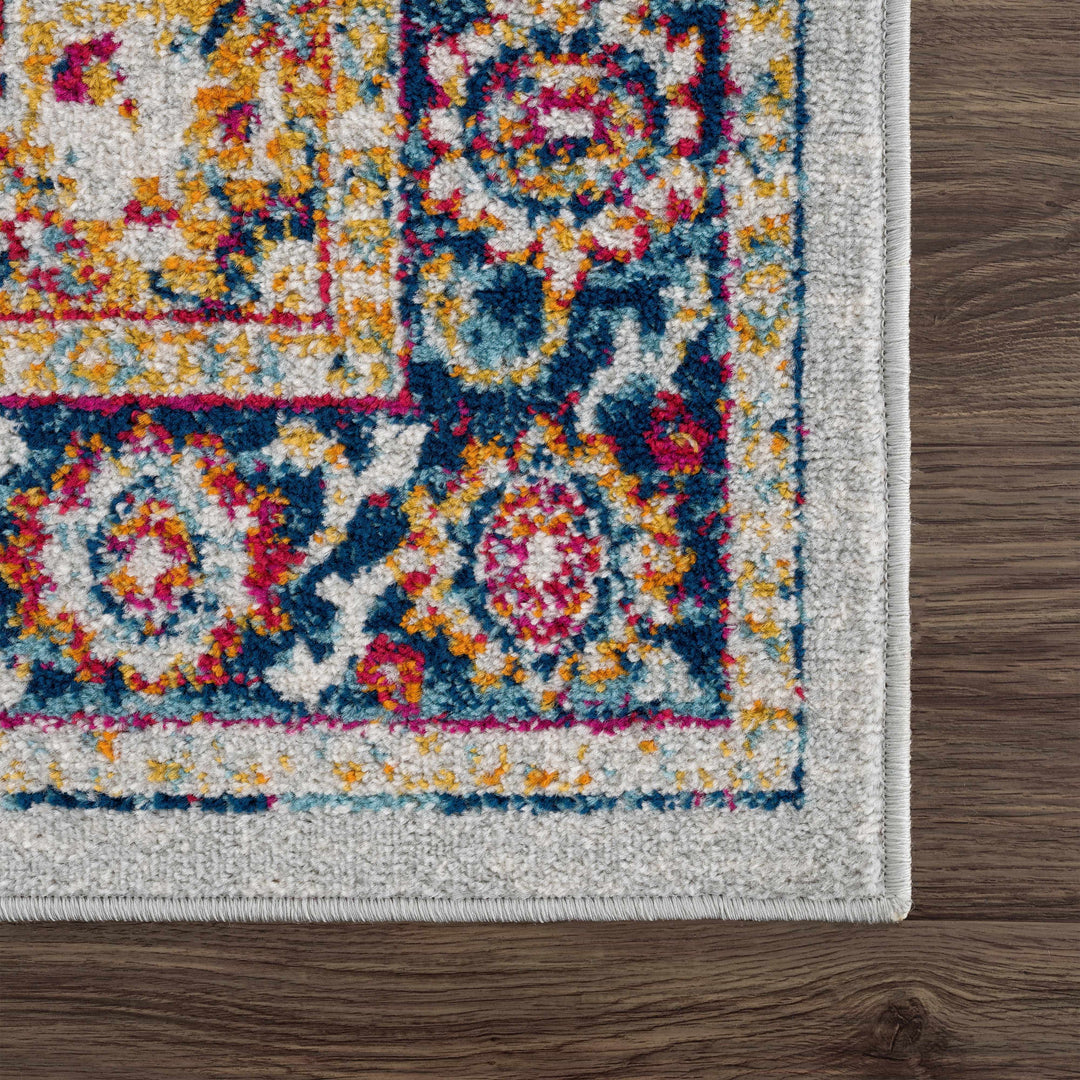 Istanbul Traditional Medallion Design Ivory And Blue Area Rug