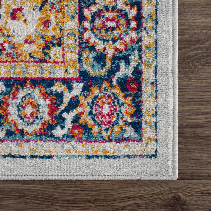 Istanbul Traditional Medallion Design Ivory And Blue Area Rug
