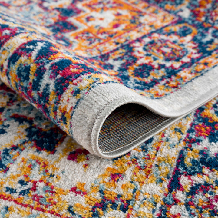 Istanbul Traditional Medallion Design Ivory And Blue Area Rug