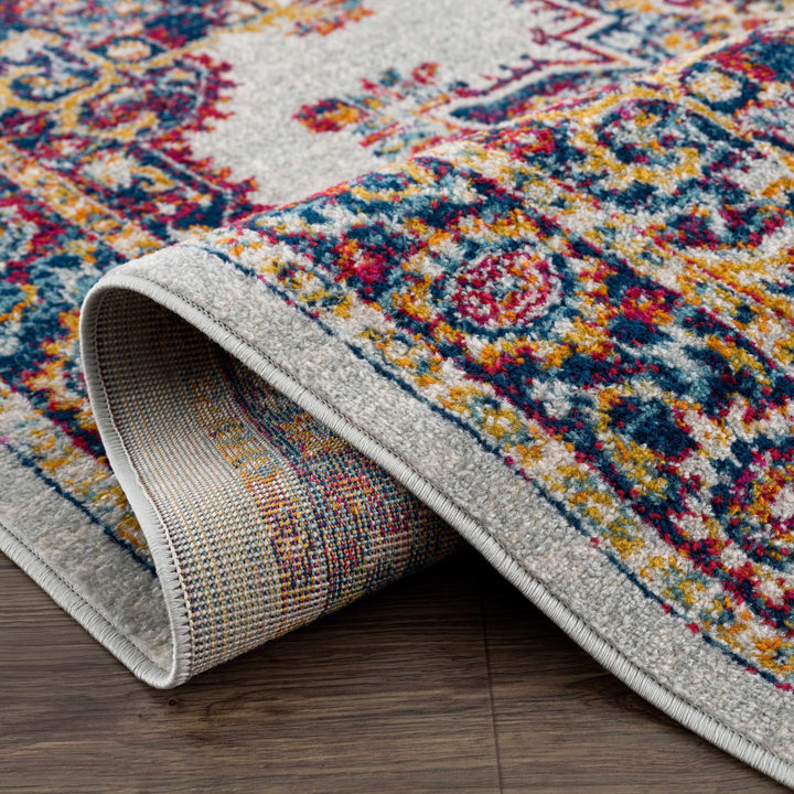 Istanbul Traditional Medallion Design Ivory And Blue Area Rug