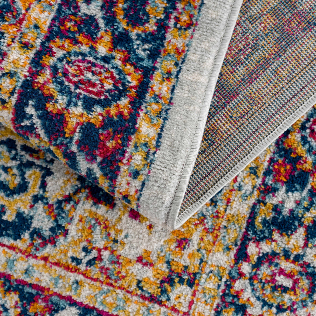 Istanbul Traditional Medallion Design Ivory And Blue Area Rug