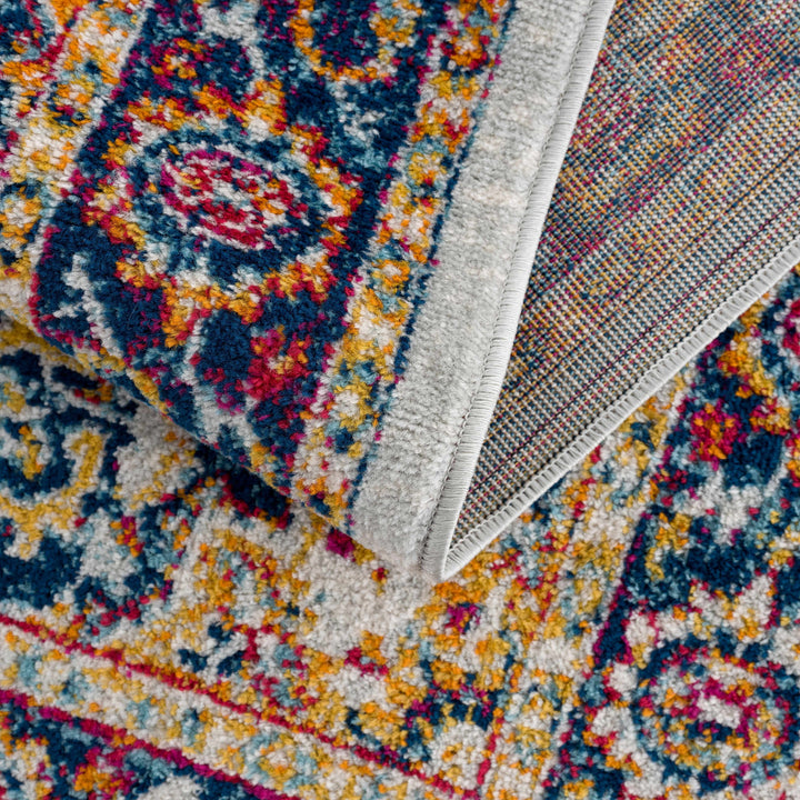 Istanbul Traditional Medallion Design Ivory And Blue Area Rug