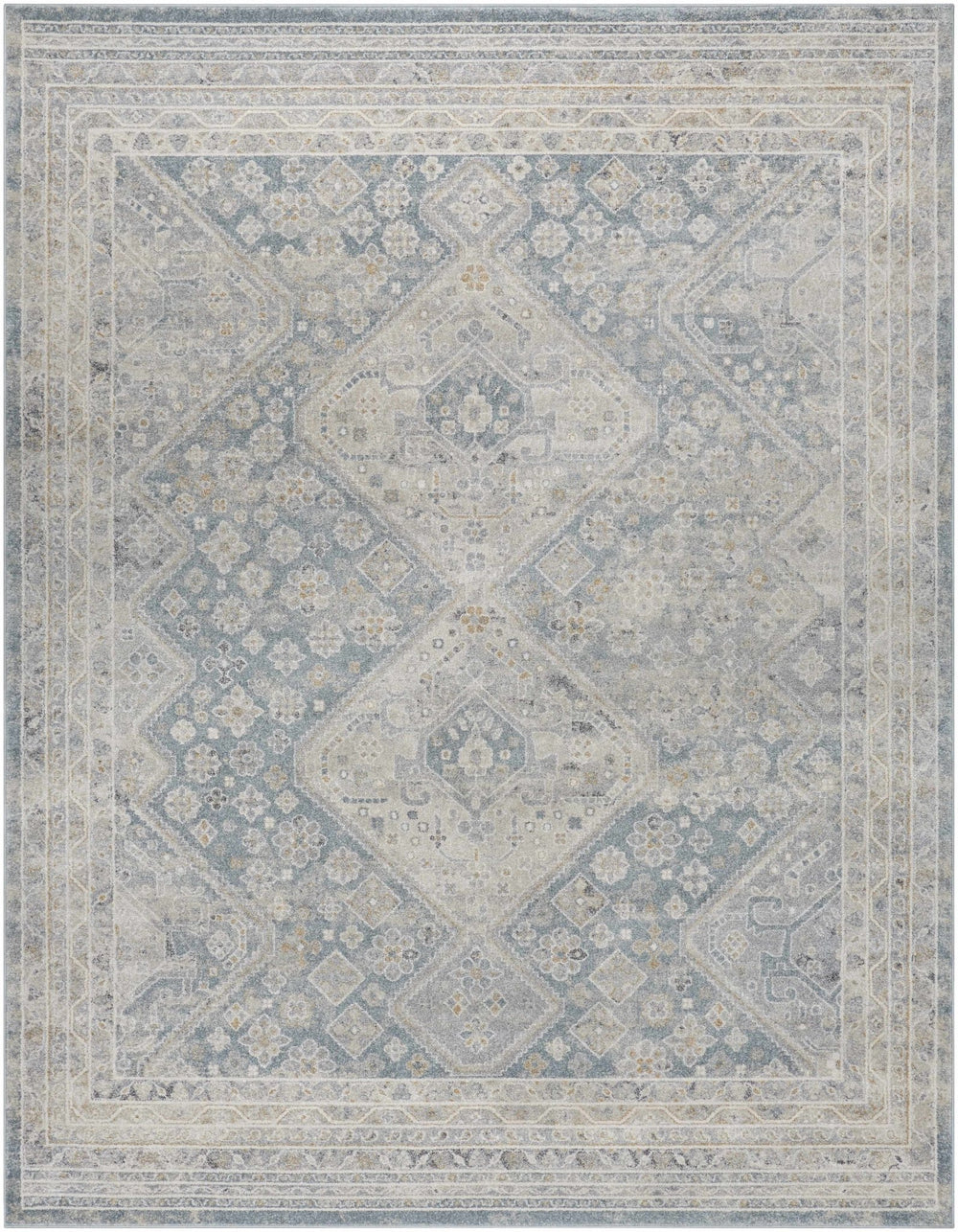 Sagen Blue And Cream Medallion Design Rug - The Rug Decor