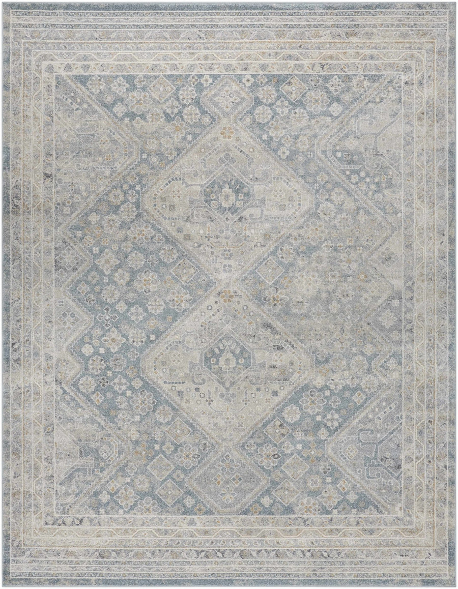 Sagen Blue And Cream Medallion Design Rug - The Rug Decor