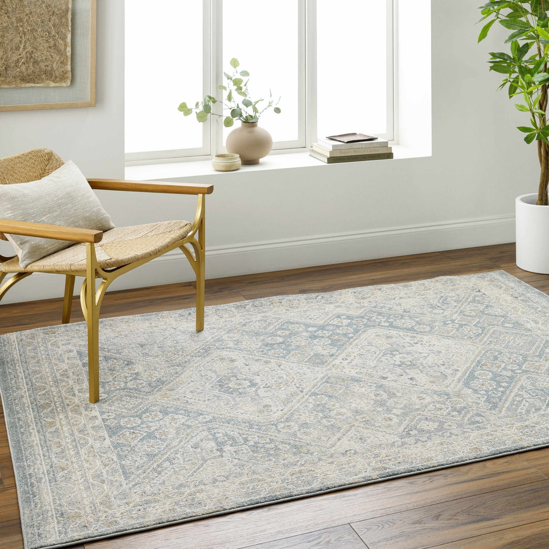 Sagen Blue And Cream Medallion Design Rug - The Rug Decor