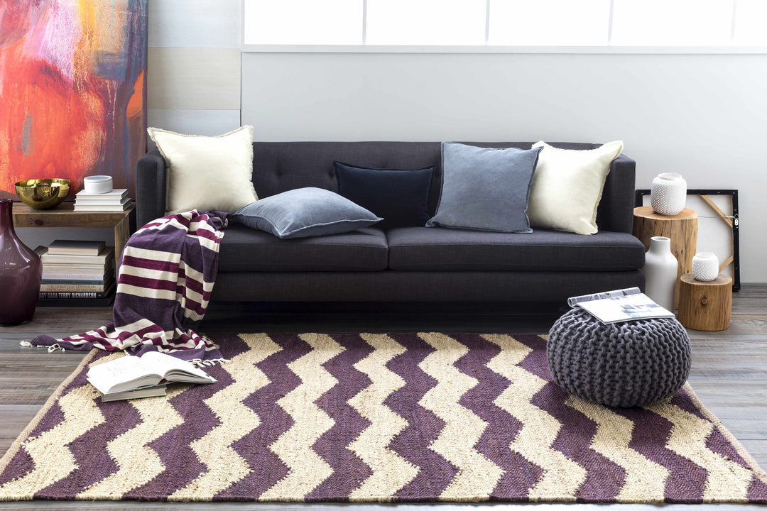 Saginaw Modern Chevron Pattern Beige And Purple Area Rug