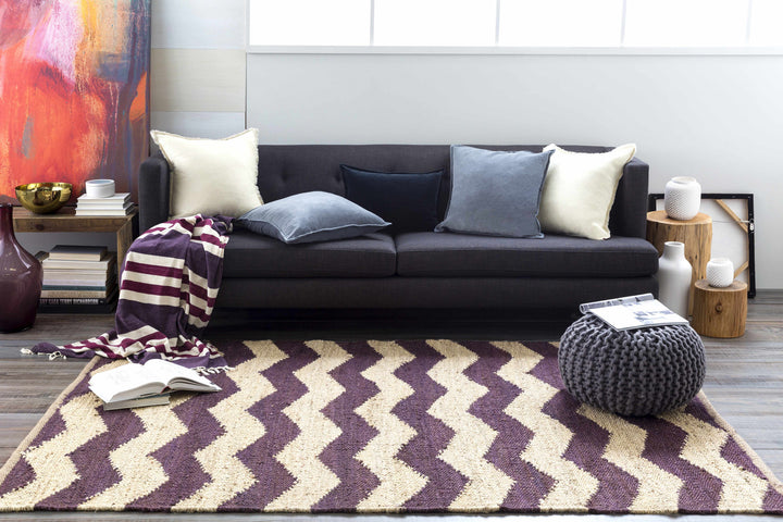 Saginaw Modern Chevron Pattern Beige And Purple Area Rug