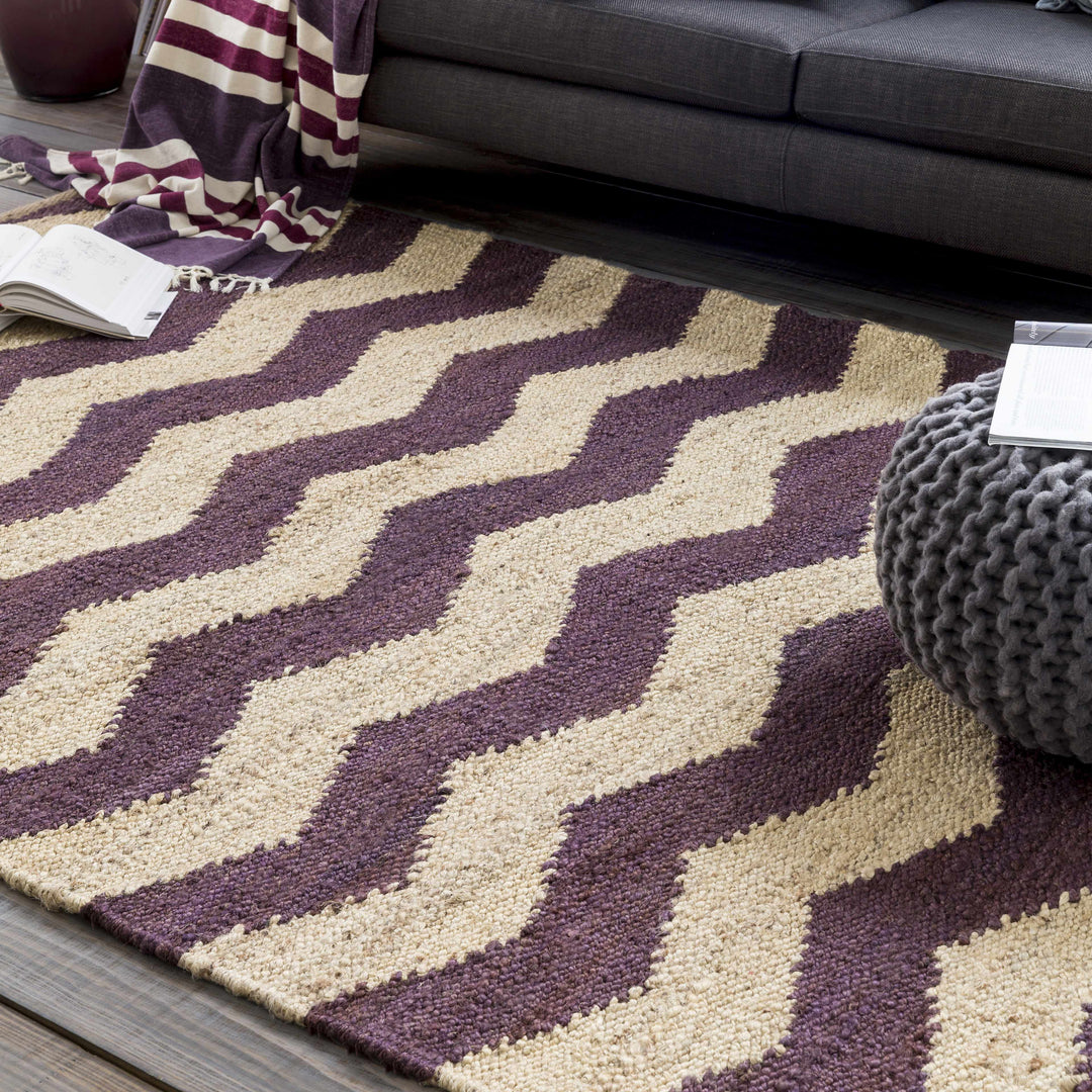 Saginaw Modern Chevron Pattern Beige And Purple Area Rug