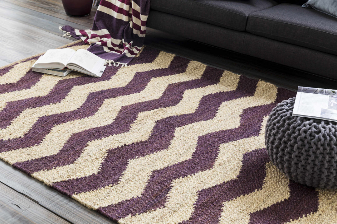 Saginaw Modern Chevron Pattern Beige And Purple Area Rug