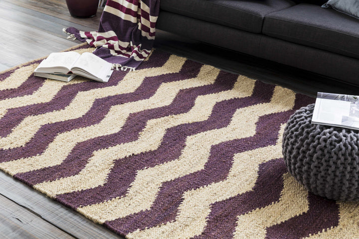 Saginaw Modern Chevron Pattern Beige And Purple Area Rug
