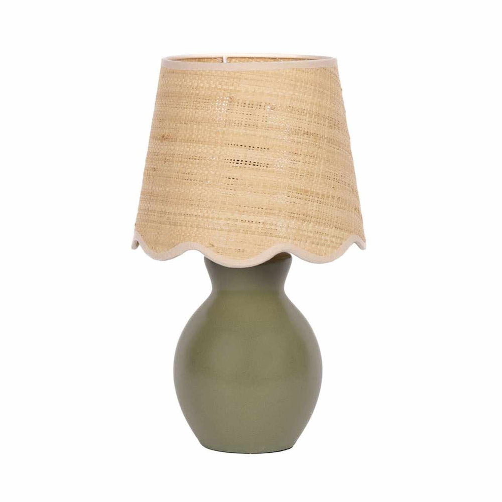 Salgareda Green Ceramic Table Lamp – Transitional Accent Light with Beige Shade - The Rug Decor