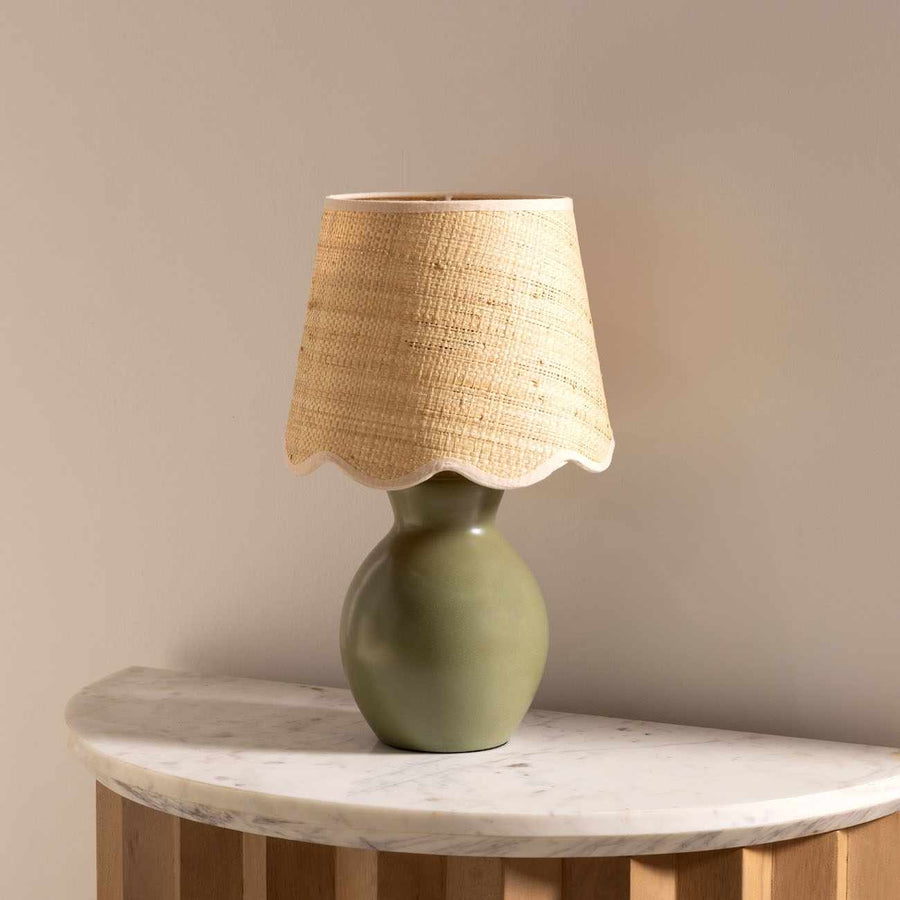Salgareda Green Ceramic Table Lamp – Transitional Accent Light with Beige Shade - The Rug Decor